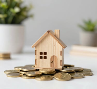white and red wooden house miniature on brown table