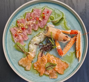 Tuna & salmon carpaccio and langoustine tartare served at St Blaise Dalmatian restaurant in Sydney