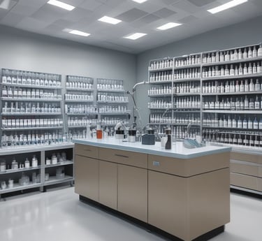 Close-up of a scientist carefully inspecting peptide samples in a sterile lab environment.