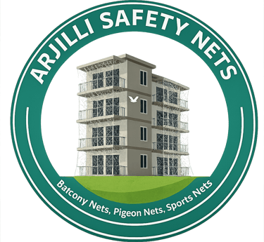 Technicians carefully installing a durable safety net on a construction site in Mumbai under a clear
