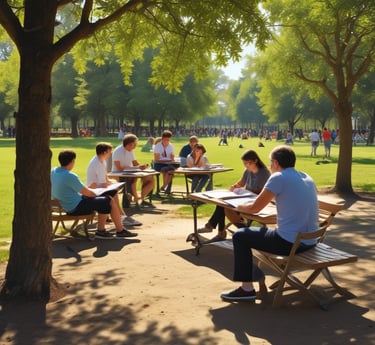A serene classroom setting with students engaged in a discussion about animal ethics and philosophy.