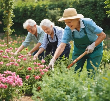 A warm scene showing a senior and a volunteer happily working together in a cozy home setting.