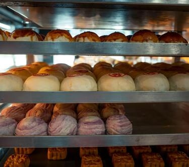 Bísquets y diferentes panes recién hechos en bandejas