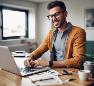 A friendly financial advisor discussing options with a smiling client in a cozy office.