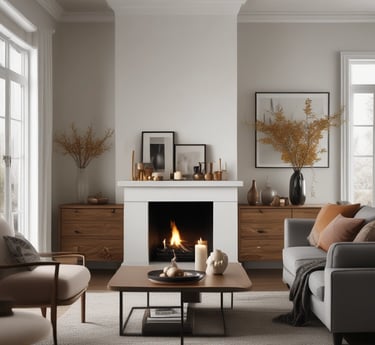 A stylish model wearing layered fall and winter outfits with warm tones and textured fabrics.