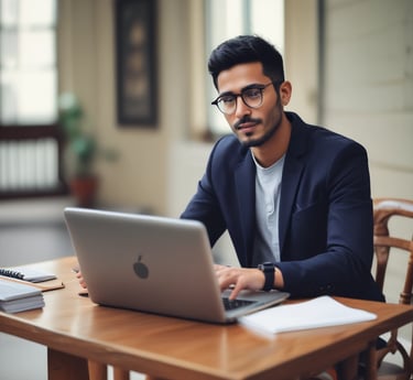 A diverse team of translators collaborating over documents with laptops and notes in a bright office.