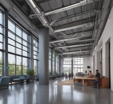 A diverse team of engineers collaborating over blueprints in a modern office setting.