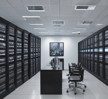 Modern office setup showing CCTV cameras, smart home devices, and computer accessories.