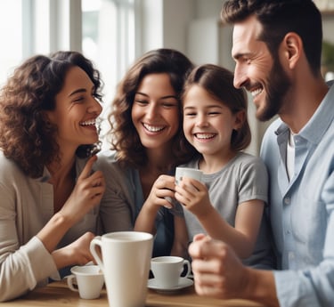 A sunlit Colombian coffee farm with ripe coffee cherries hanging from lush green branches.