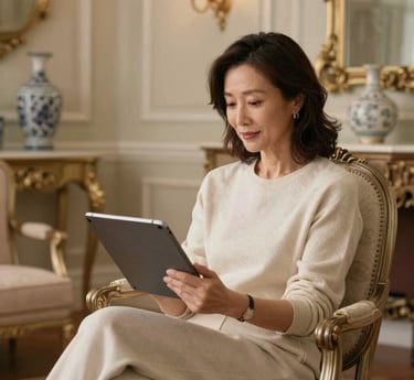 A happy person using a tablet, surrounded by colorful app icons representing brain training and wellness.