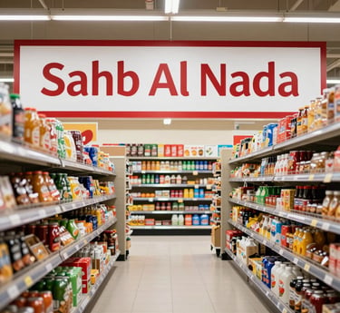 Warm, inviting photo of a family shopping happily in a bright, modern retail space blending supermarket and toy store elements.