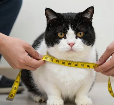 Un gato al que le están midiendo el contorno del cuello con una cinta métrica