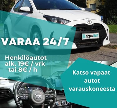 Henkilöautot alkaen 8€/h, 19€/pv Helppo varaus ja avaimeton käyttö puhelimella.