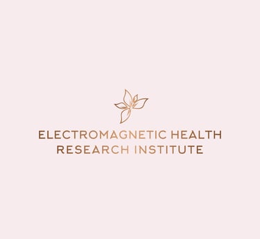Electromagnetic Health Research Institute logo - gold lettering with light rose background