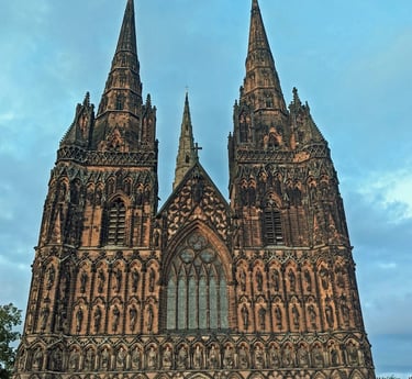 Lichfield Cathedral against a blue sky