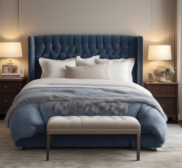 A softly lit living room featuring beige walls, plush cushions, and natural wood accents creating a serene, inviting atmosphere.