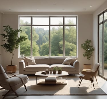 A cozy, sunlit dog boarding room with soft bedding and natural wooden accents, reflecting a calm home-style environment.