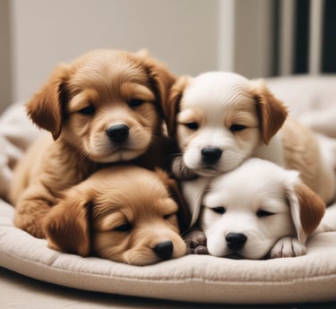 A cozy, sunlit dog boarding room with soft bedding and natural wooden accents, reflecting a calm home-style environment.