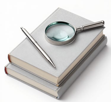 black magnifying glass on white paper