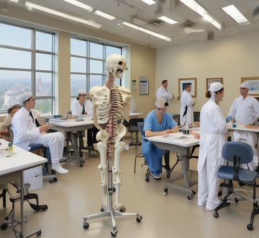 A focused orthopedic surgeon demonstrating surgical techniques to attentive trainees in a clinical setting.