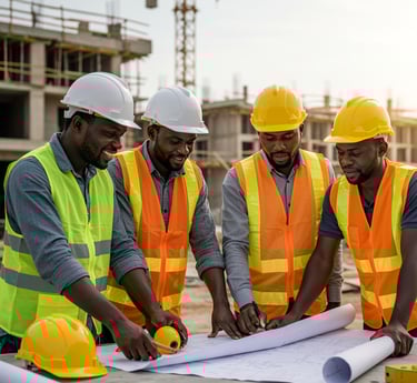 a group of men in safety vests and safety vests