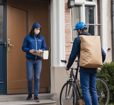 A delivery person handing over a package to a customer.