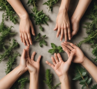 Four women practicing holistic wellness in a natural setting
