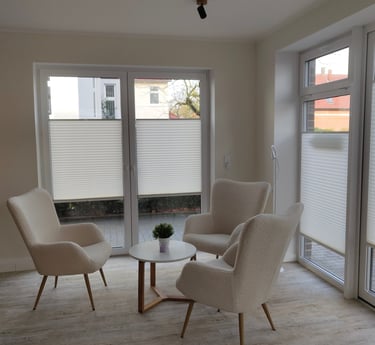 Modernes Wohnzimmer mit stillvollen Plissees