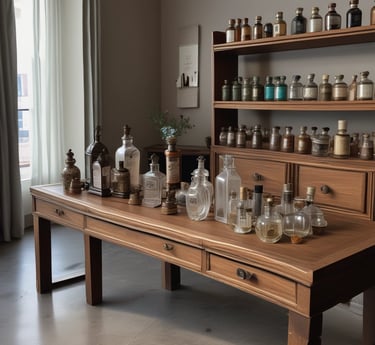 A neatly organized store shelf displaying various branded merchandise including coffee mugs, tumblers, bags of coffee beans, and cups. The products are arranged in a visually appealing manner with different collections and themes.