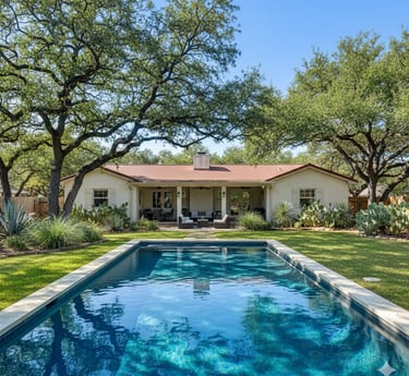 Clean backyard pool in Georgetown after weekly cleaning service by True Flow Pool Soltuions.