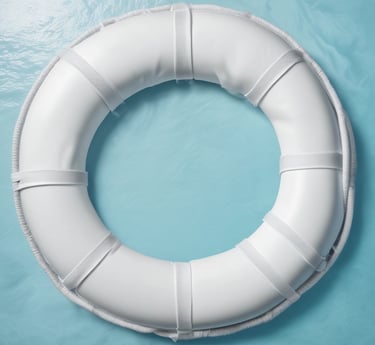 Pool life ring floating in clear water, help for Central Texas pools.