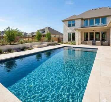 Clean backyard pool in Round Rock after automation repair service by True Flow Pool Soltuions.
