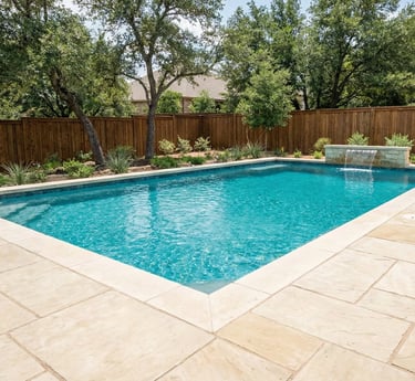 Backyard pool in Leander, Texas representing swim-ready results after pool troubleshooting