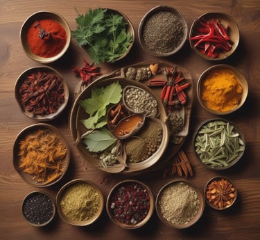 Several mushrooms are growing in a lush, green forest floor. The scene is rich with vegetation, including small plants and grass surrounding the mushrooms. The mushrooms are a light brown color with smooth, rounded caps and sturdy stems. Dew gently rests on the foliage, adding a fresh and natural feel.