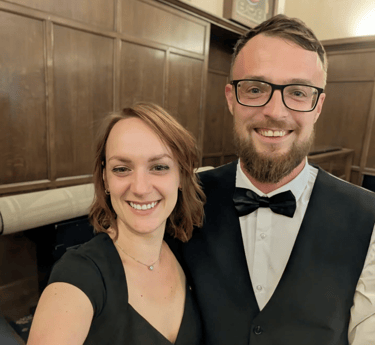 Mr and Mrs Butler in glamorous evening wear