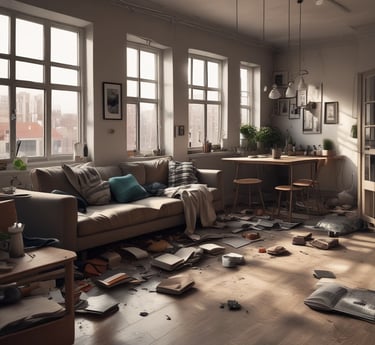 Three blue recycling bins are positioned on a sidewalk against a building with closed metal shutters. The bins display a yellow 'M' logo and the one on the far right is overfilled with cardboard boxes.