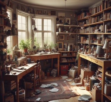 Three blue recycling bins are positioned on a sidewalk against a building with closed metal shutters. The bins display a yellow 'M' logo and the one on the far right is overfilled with cardboard boxes.