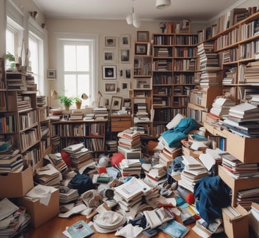 Three blue recycling bins are positioned on a sidewalk against a building with closed metal shutters. The bins display a yellow 'M' logo and the one on the far right is overfilled with cardboard boxes.