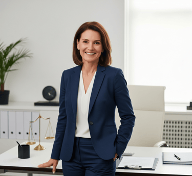 Soraya Mendoza, abogada con experiencia en derecho penal, sonriendo en su despacho legal