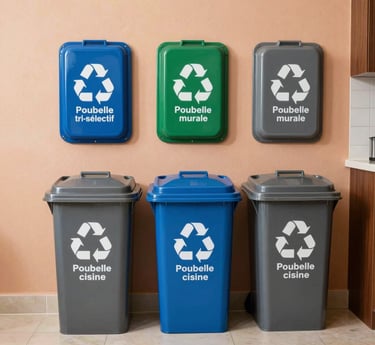 A bright, organized warehouse with neatly stacked eco-friendly products and a friendly team member assisting a client.