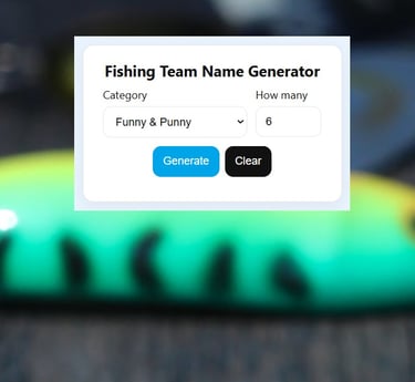 fishing lure and online team naming tool