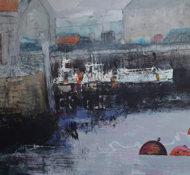 A painting of Dunbar harbour. "Safe" 112cm x 72cm SOLD