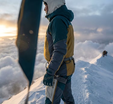 Mountain guide watching weather signs as summit team follows him.