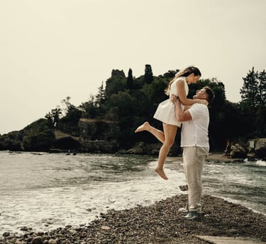 Cliffside view of Isola Bella in Taormina, Sicily wedding destination