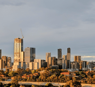 Image of Parramatta skyline from the south in 2022.