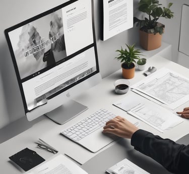 A modern office space with a creative team collaborating around a large table.