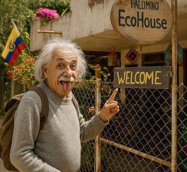 albert einstein visitando el hostal palomino ecohouse, la guajira