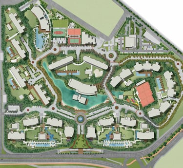 vista aérea da maquete completa do Bairro Golden Lake