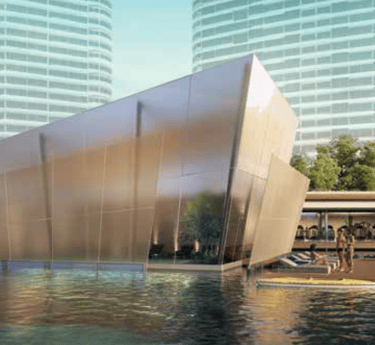 Espaço SPA do bairro com pessoas andando de Stand Up Paddle