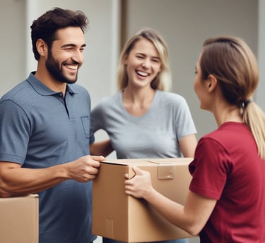 Woman happily receiving a gift from man